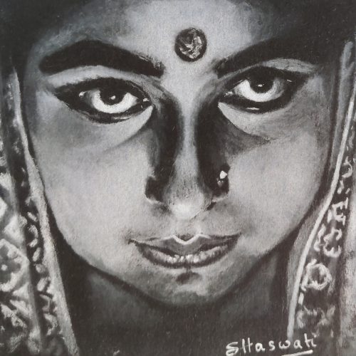 Devi; 5X5 inches White Charcoal on paper without frame